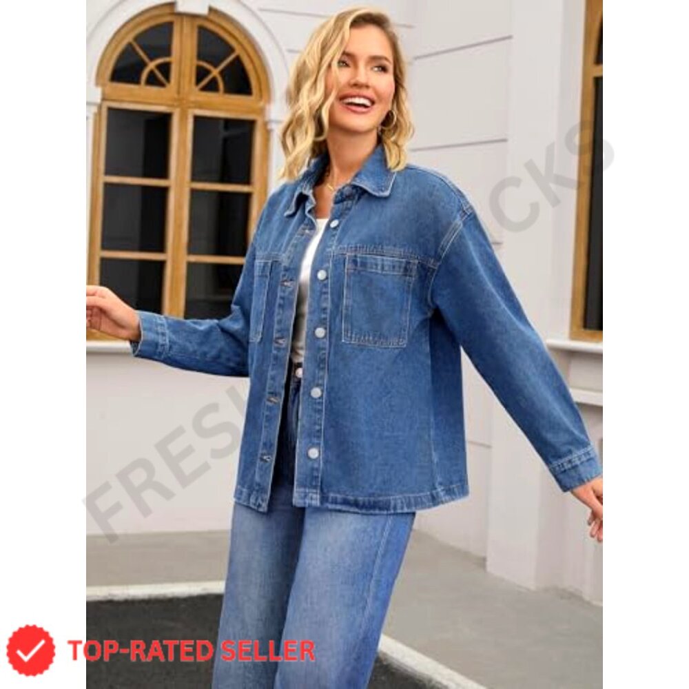 Oversized Denim Jacket Utility Patch Pocket Casua… - image 2